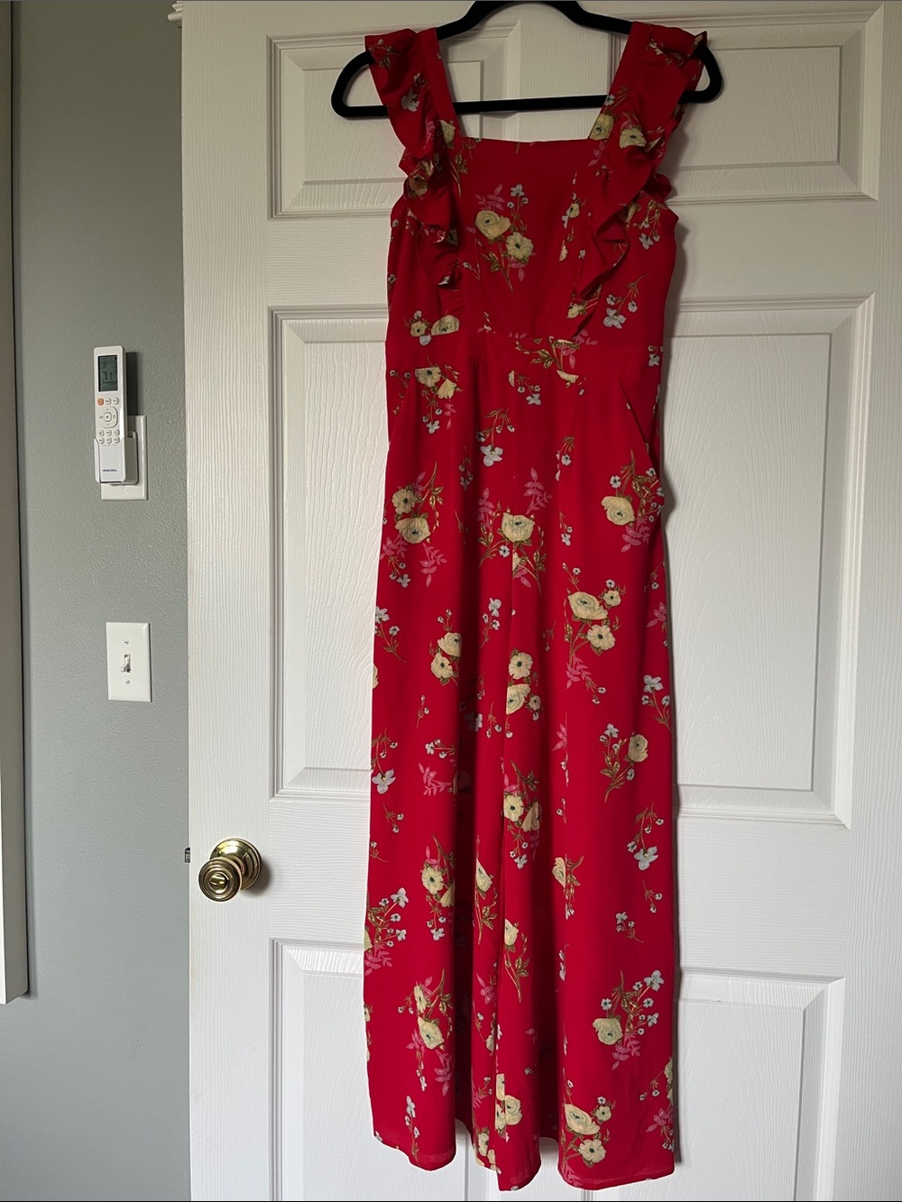 entro Red Floral Ruffle Strap Jumpsuit